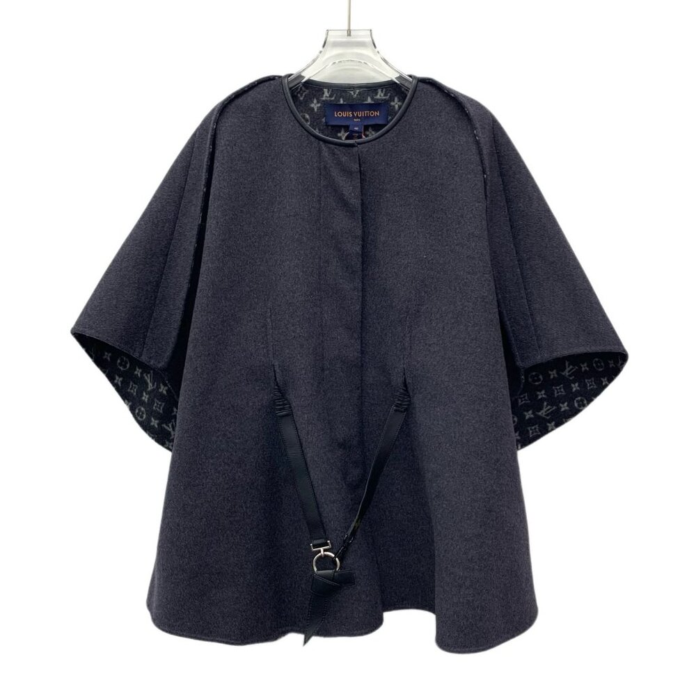 LOUIS VUITTON Dark Grey Wool & Silk Cape Coat With Monogram Lining Size 40 Made